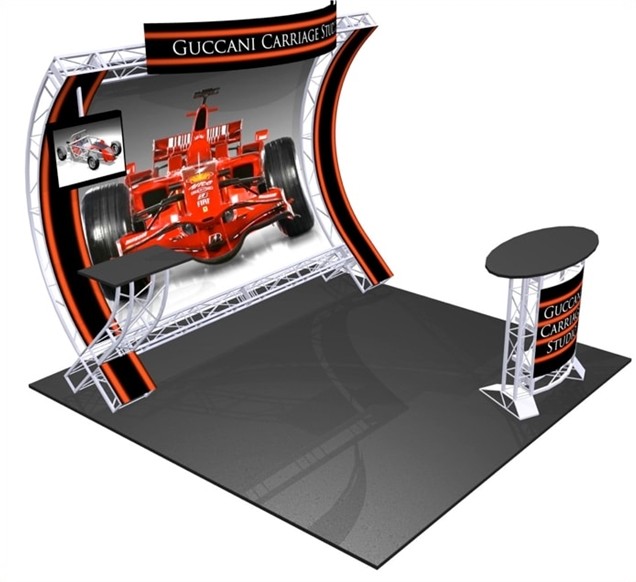 Irvine 10ft truss rental booth with a full-color graphic backdrop, installed and ready for a trade show