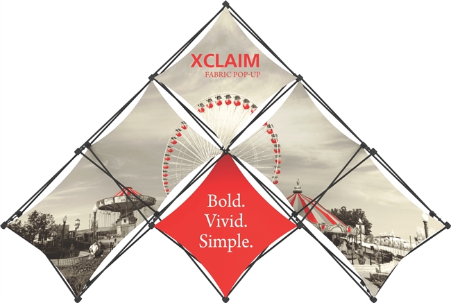 Finished 10ft Xclaim pyramid kit backdrop with a full-color carnival graphic