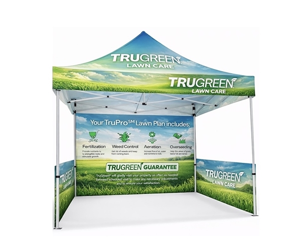 10x10 full print pop up tent, packed for setup and installation