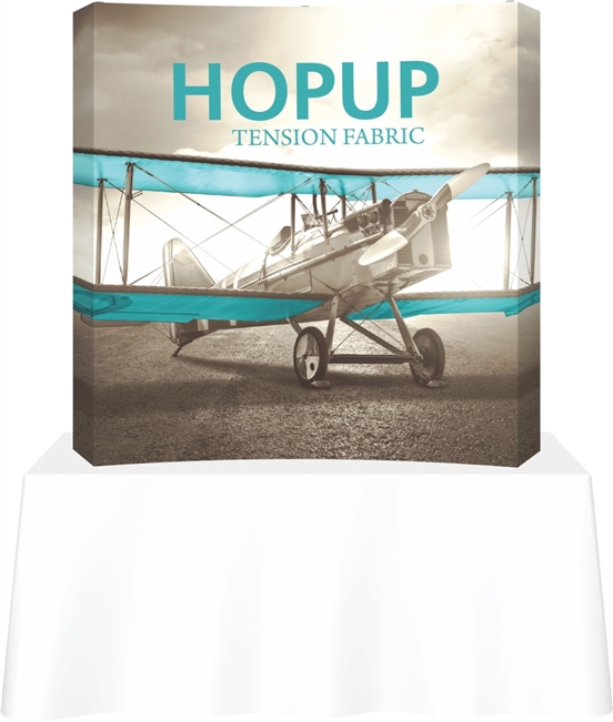 Tabletop pop up display with wrap graphic backdrop