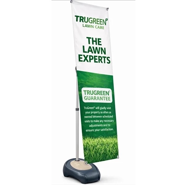 Blizzard adjustable outdoor banner stand, packed for storage and shipping