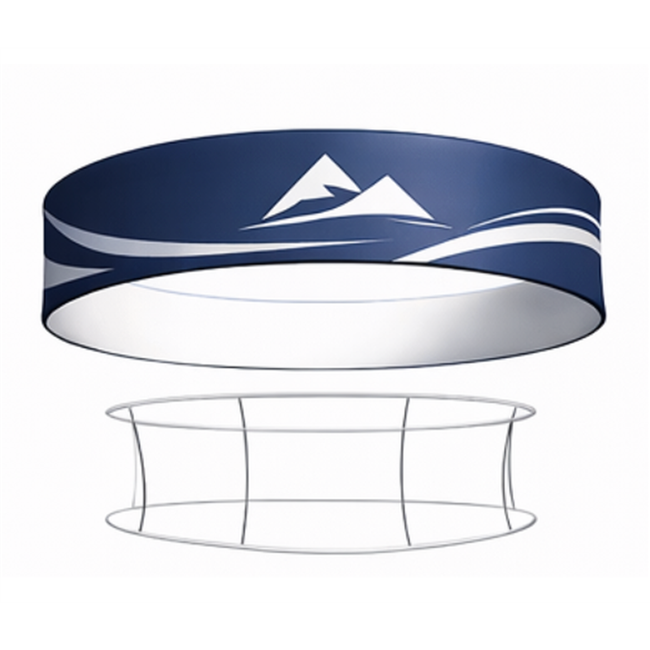 Circular overhead hanging banner for a trade show booth