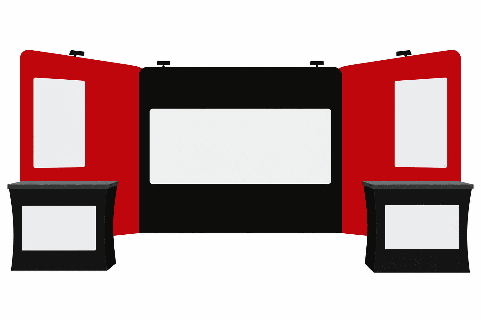 Flat design layout of the same 20ft tube frame display in red and black with two counters